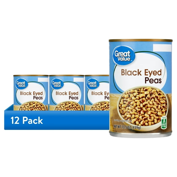 (12 pack) Great Value Canned Black Eyed Peas, 15.5 oz Can