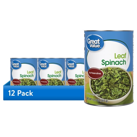 (12 pack) Great Value Canned Leaf Spinach, 13.5 oz Can