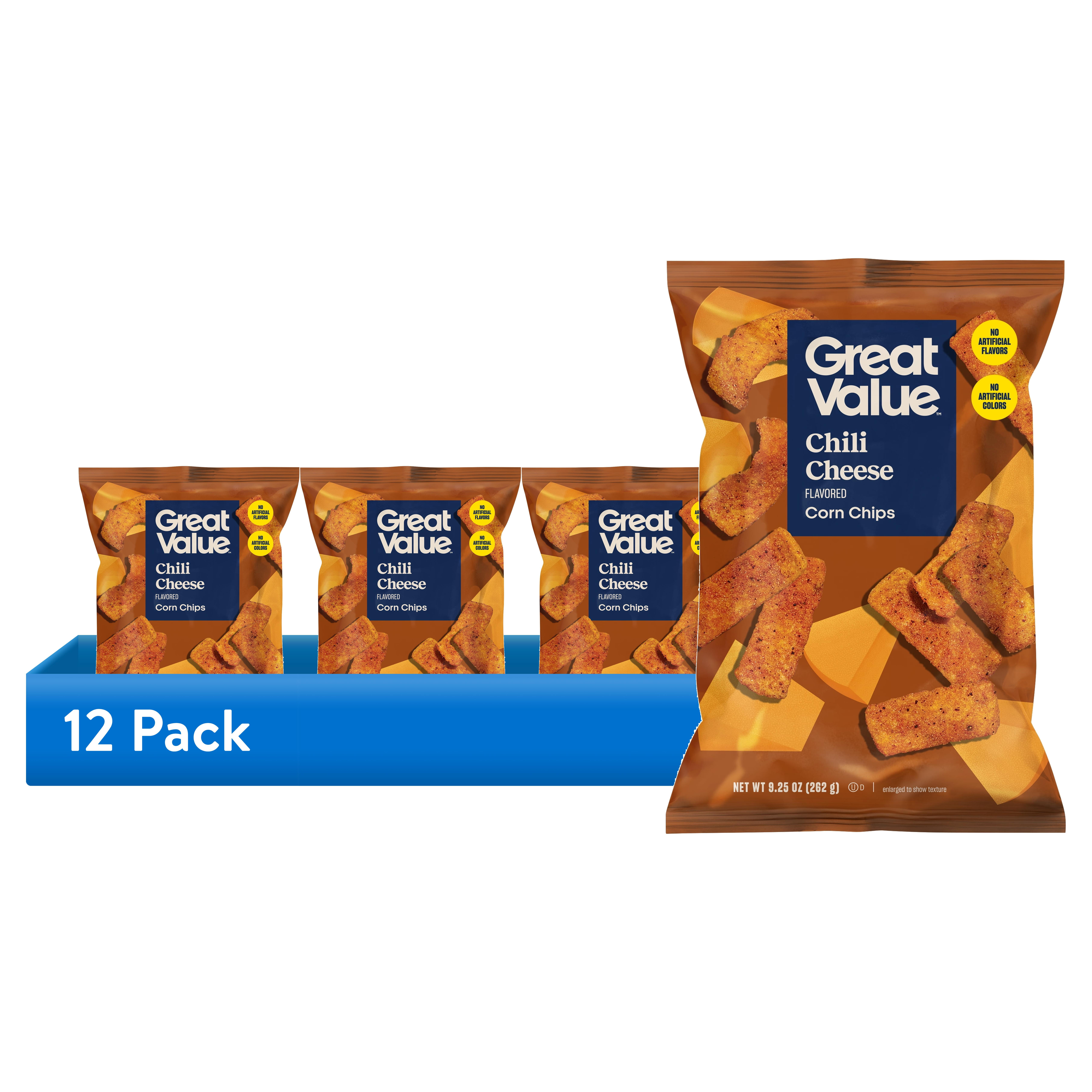 (12 pack) Great Value Chili Cheese Flavored Corn Chips, 9.25 oz