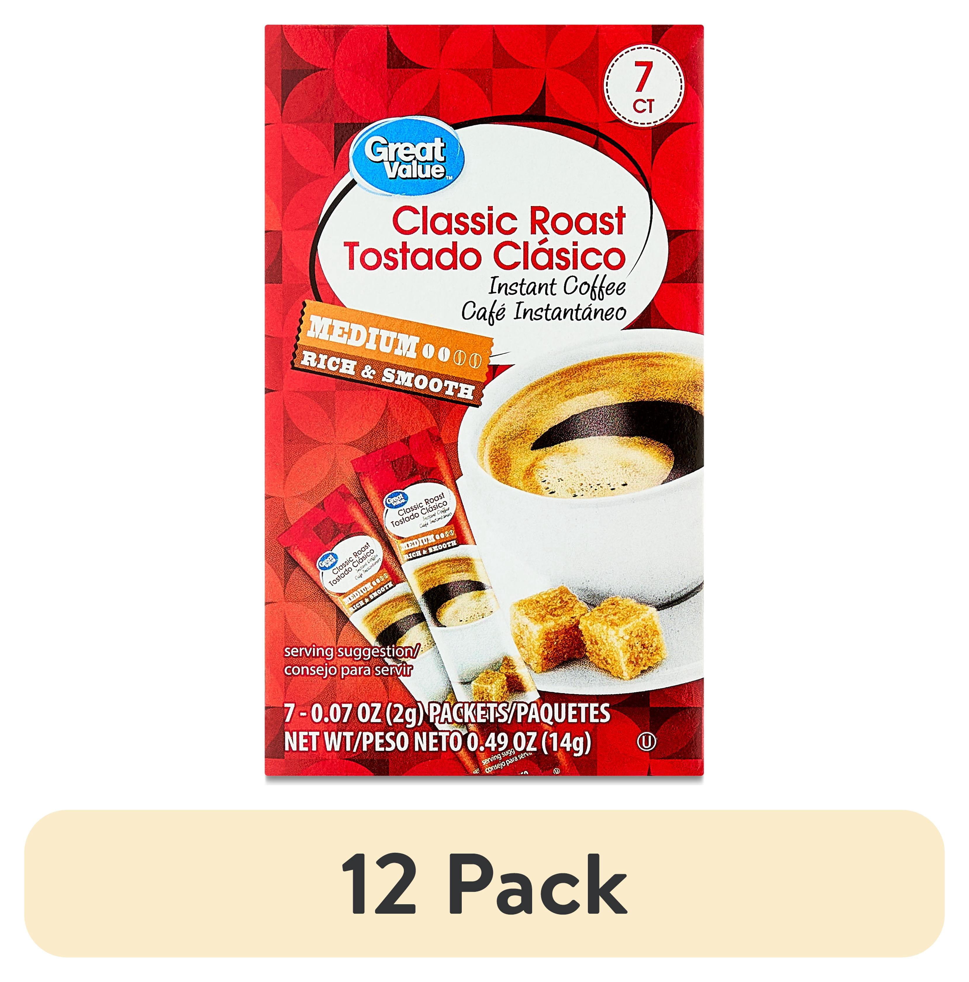 (12 pack) Great Value Classic Roast Instant Coffee, Medium, 0.49 oz, 7 Count