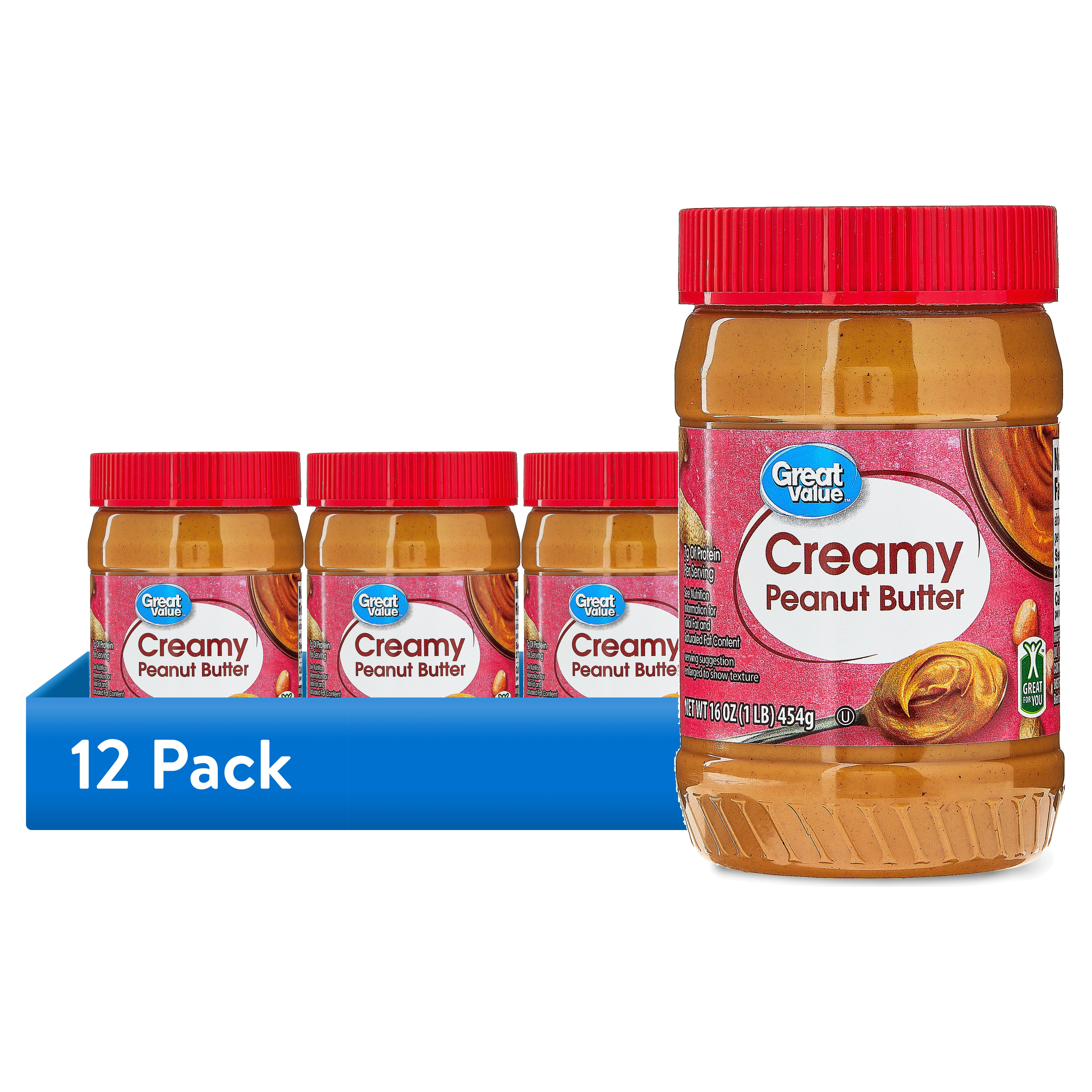 (12 pack) Great Value Creamy Peanut Butter 16oz