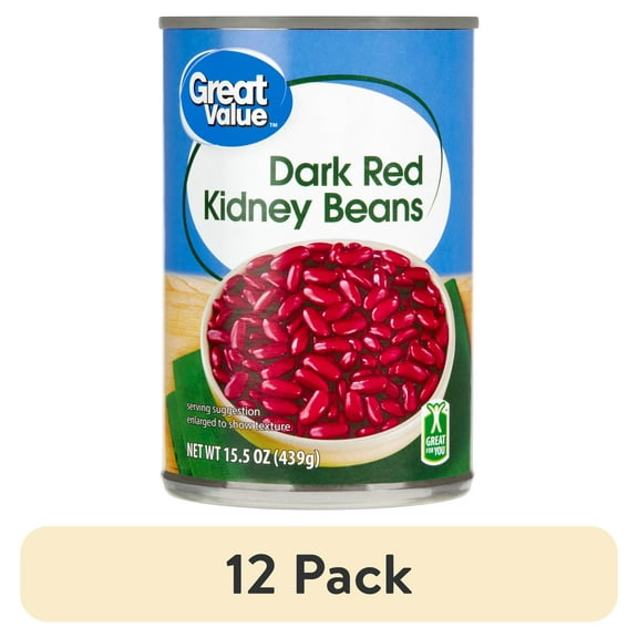 (12 pack) Great Value Dark Red Kidney Beans, 15.5 oz