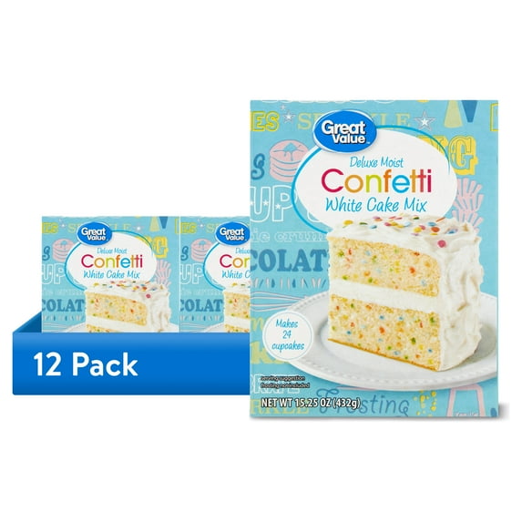 (12 pack) Great Value Deluxe Moist Confetti White Cake Mix, 15.25 oz Box