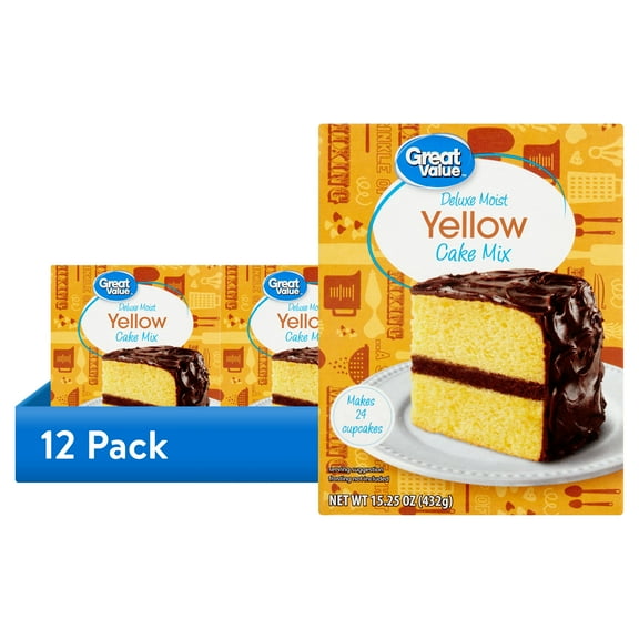 (12 pack) Great Value Deluxe Moist Yellow Cake Mix, 15.25 oz Box