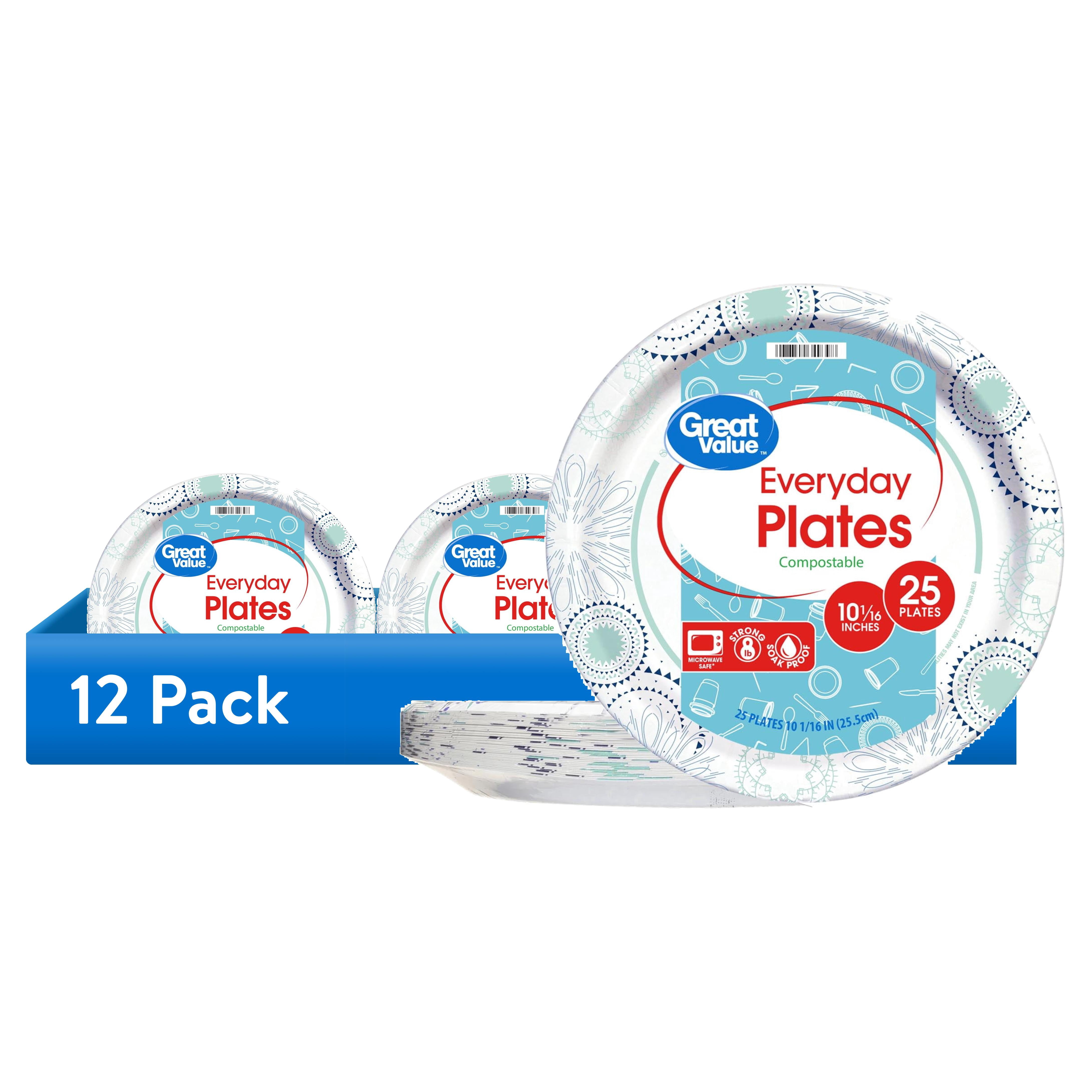 (12 pack) Great Value Disposable Patterned Paper Plates, 10 inch, 25 Count