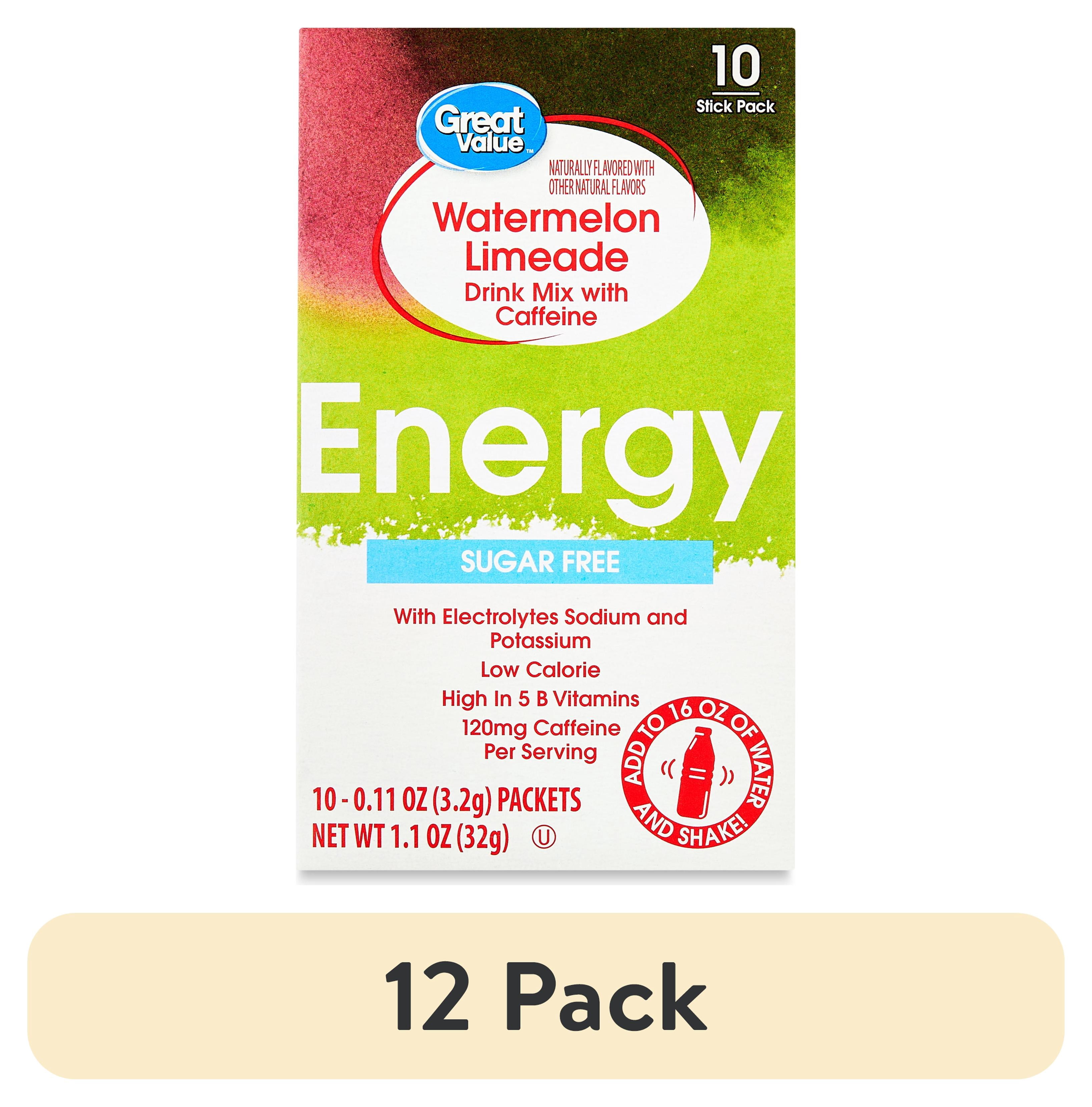 (12 pack) Great Value Energy Electrolyte Watermelon Limeade Liquid Drink Mix, Sugar-Free, 1.1 oz, 10 Packet