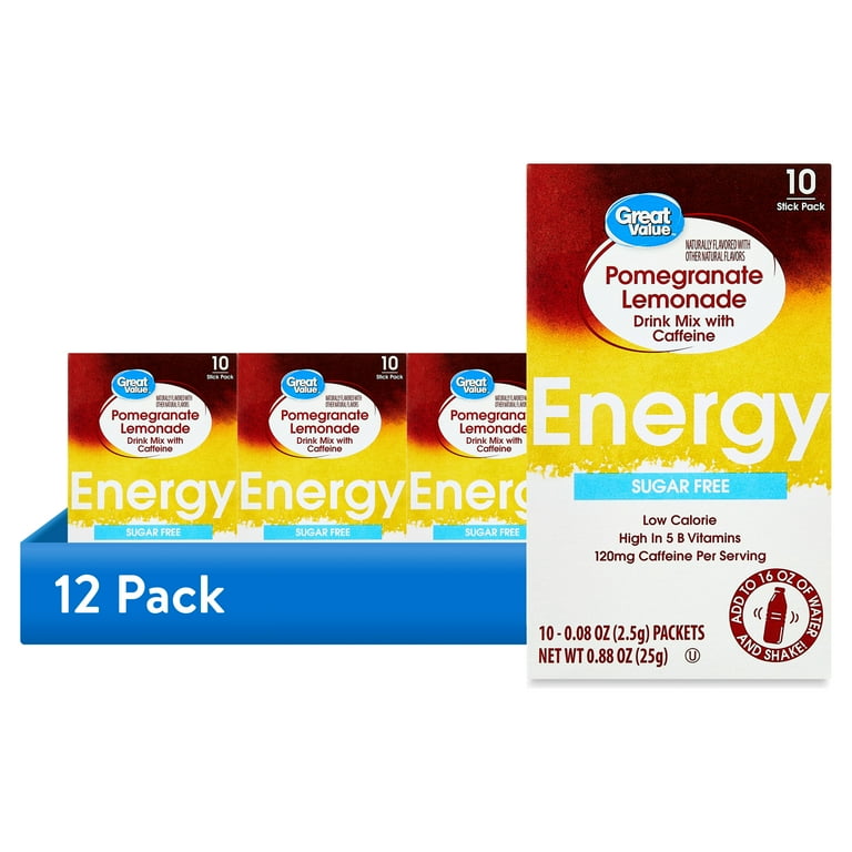 12 pack) Great Value Energy Pomegranate Lemonade Sugar-Free Drink