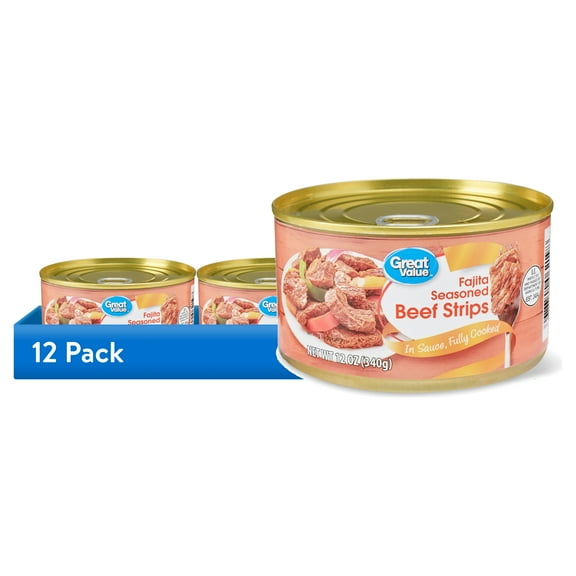 (12 pack) Great Value Fajita Seasoned Beef Strips in Sauce, 12 oz Can