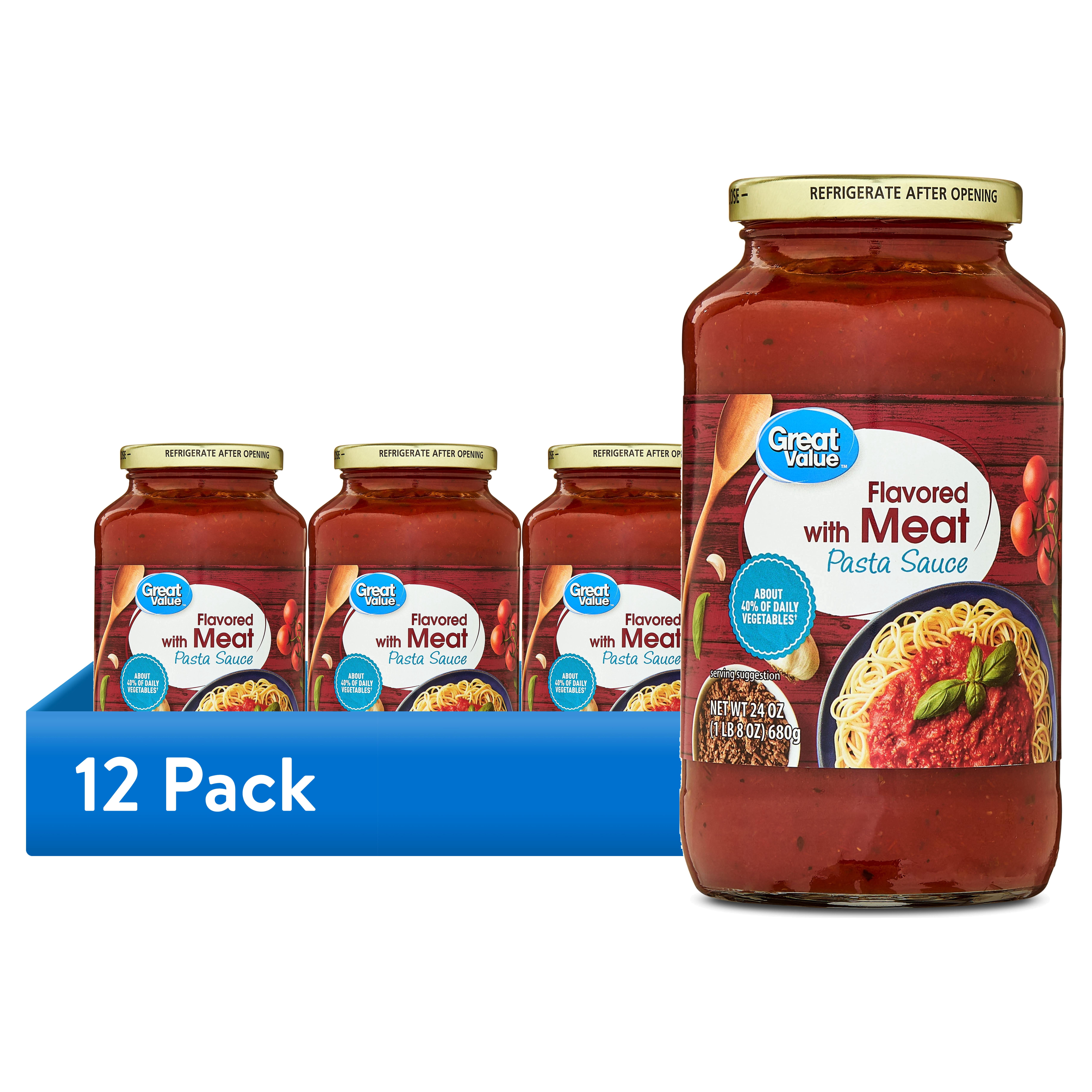 (12 pack) Great Value Flavored with Meat Pasta Sauce, 24 oz Jar