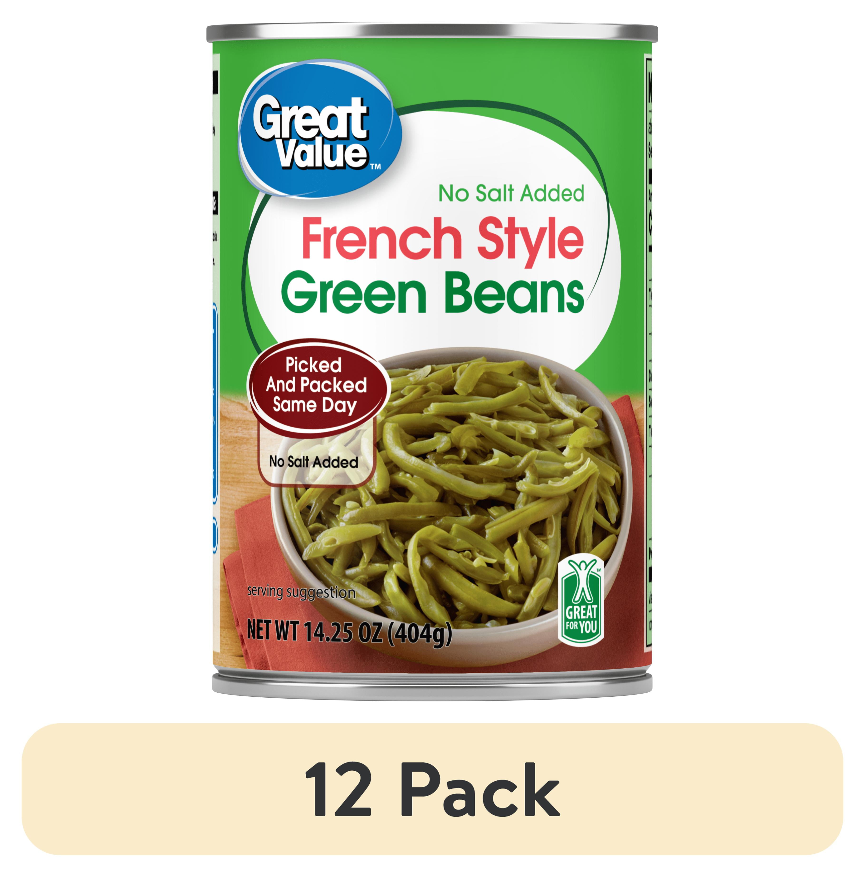 (12 pack) Great Value French Style Green Beans, No Salt Added, Gluten-Free, 14.25 oz