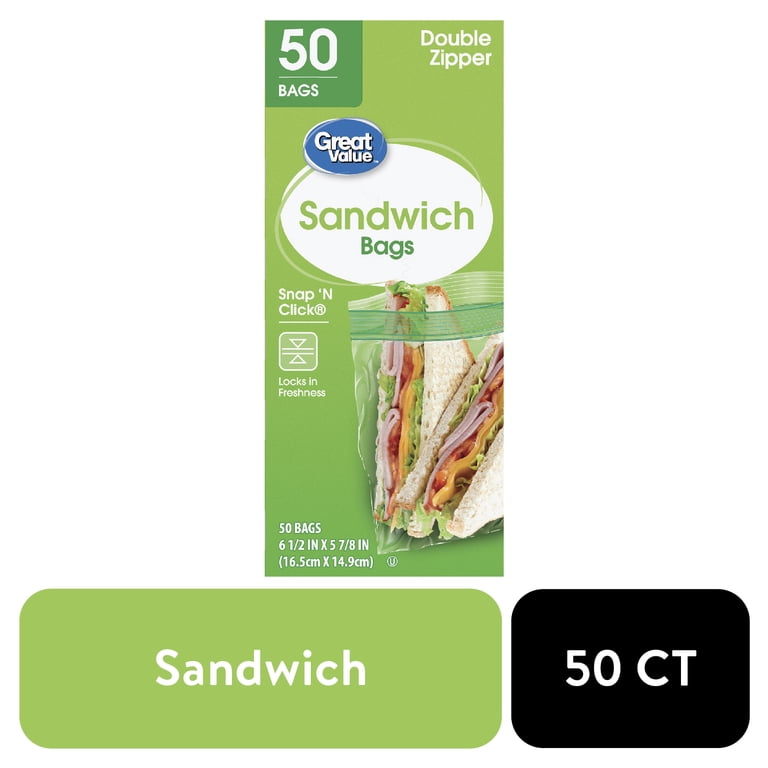 12 pack) Great Value Fresh Seal Double Zipper Sandwich Bags, 50