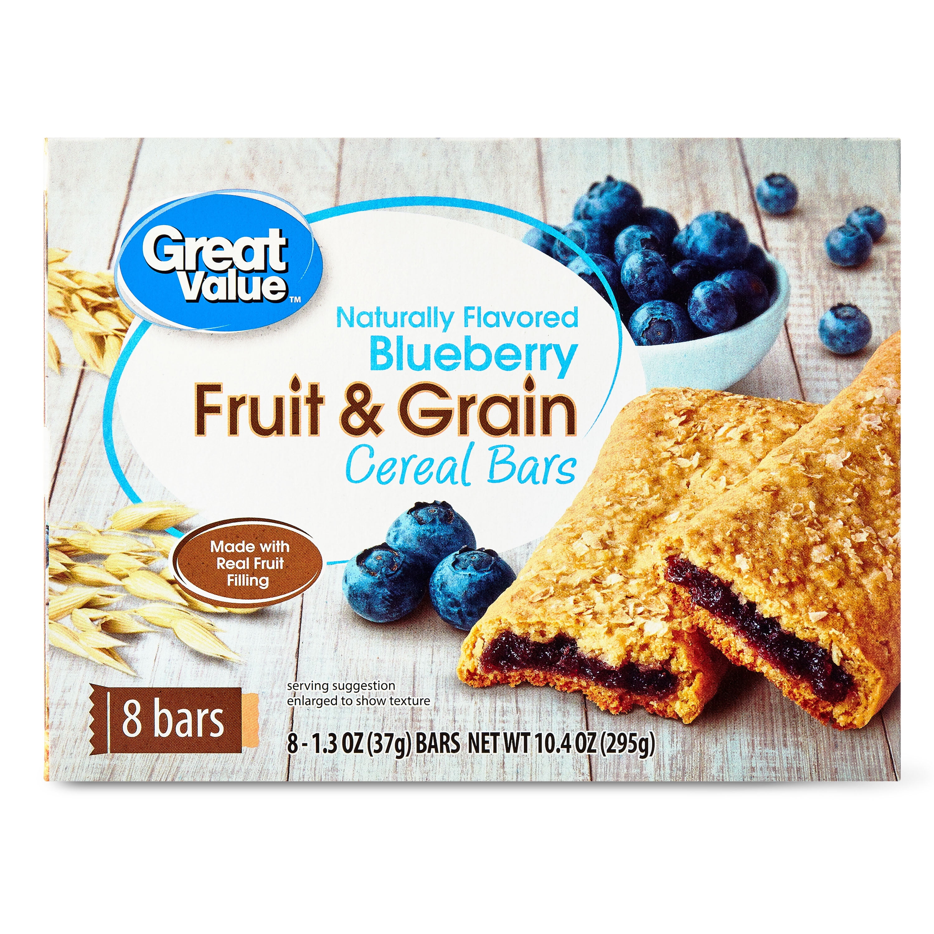 (12 pack) Great Value Fruit & Grain Cereal Bars, Blueberry, 1.3 oz, 8 Count