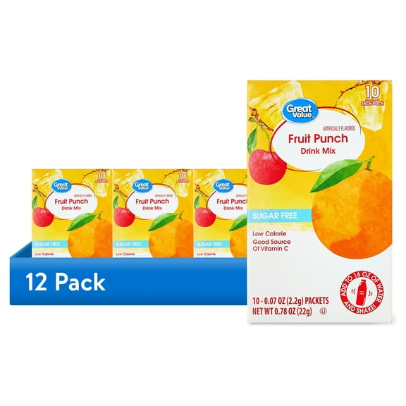 (12 pack) Great Value Fruit Punch Drink Mix, 0.78 oz, 10 Count
