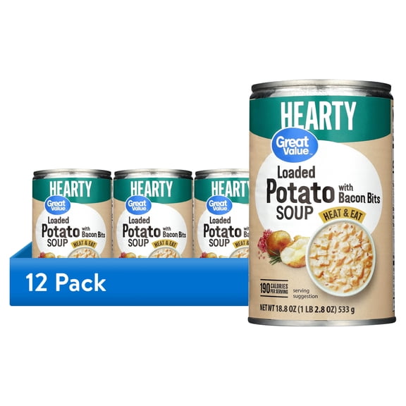(12 pack) Great Value Hearty Loaded Potato Soup with Bacon Bits, 18.8 oz Can