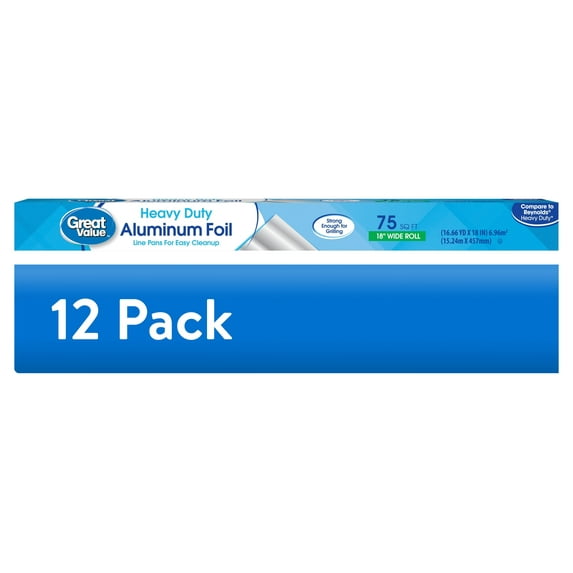 (12 pack) Great Value Heavy Duty Aluminum Foil, 75 sq ft