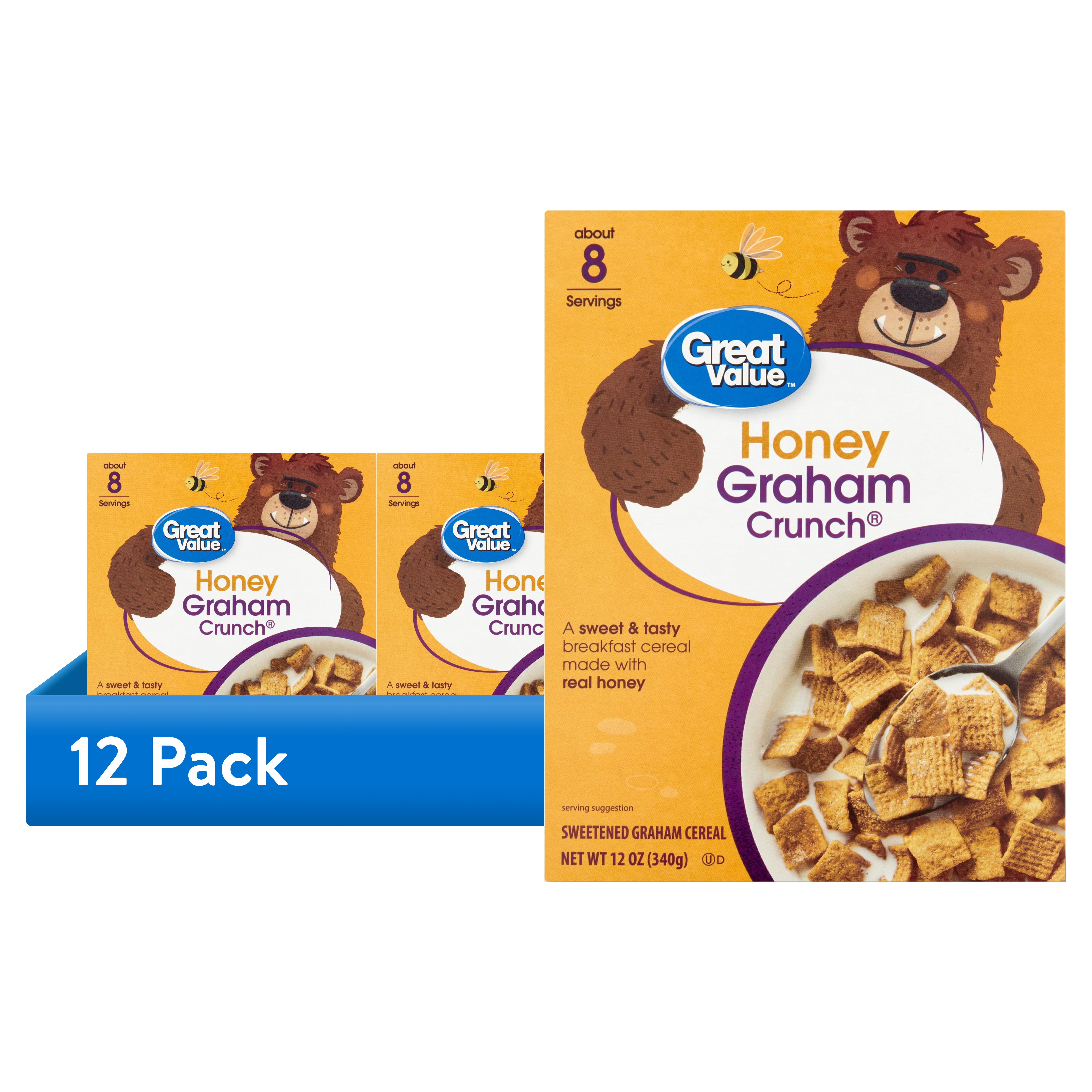 (12 pack) Great Value Honey Graham Crunch Cereal, 12 oz