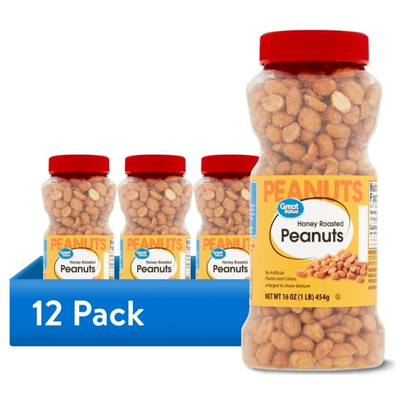 (12 pack) Great Value Honey Roasted Peanuts, 16 oz, Jar