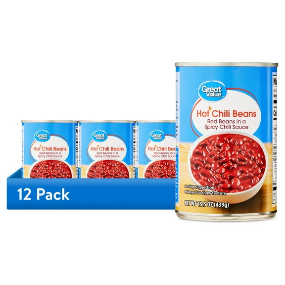 (12 pack) Great Value Hot Chili Beans, 15.5 oz