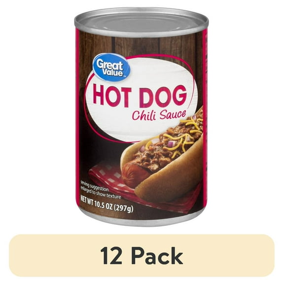 (12 pack) Great Value Hot Dog Chili Sauce, 10.5 oz, Can