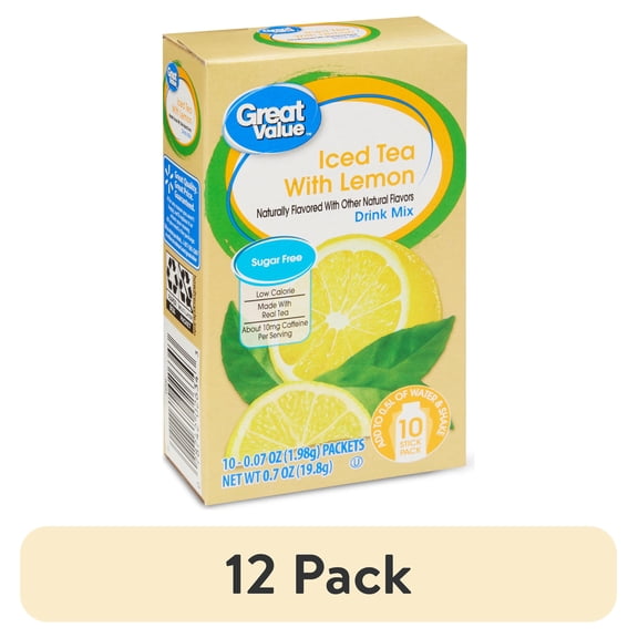 (12 pack) Great Value Iced Tea with Lemon Drink Mix, 0.07 oz, 10 Count
