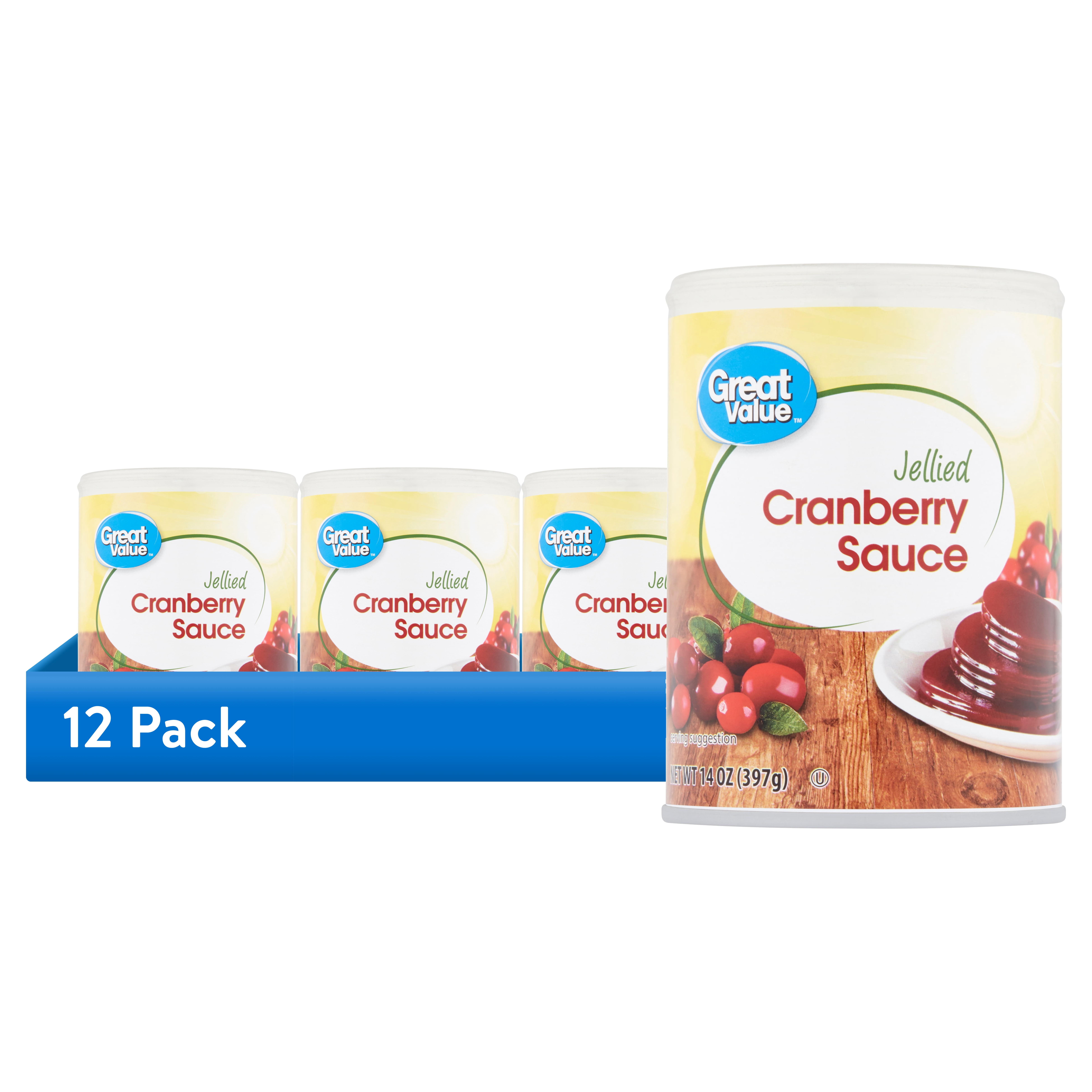(12 pack) Great Value Jellied Cranberry Sauce, 14 oz