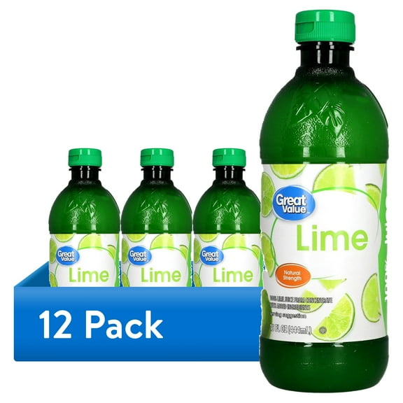 (12 pack) Great Value Lime 100% Juice, 15 fl oz (Shelf Stable)