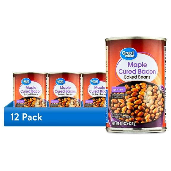 (12 pack) Great Value Maple Cured Bacon Baked Beans, 15 oz