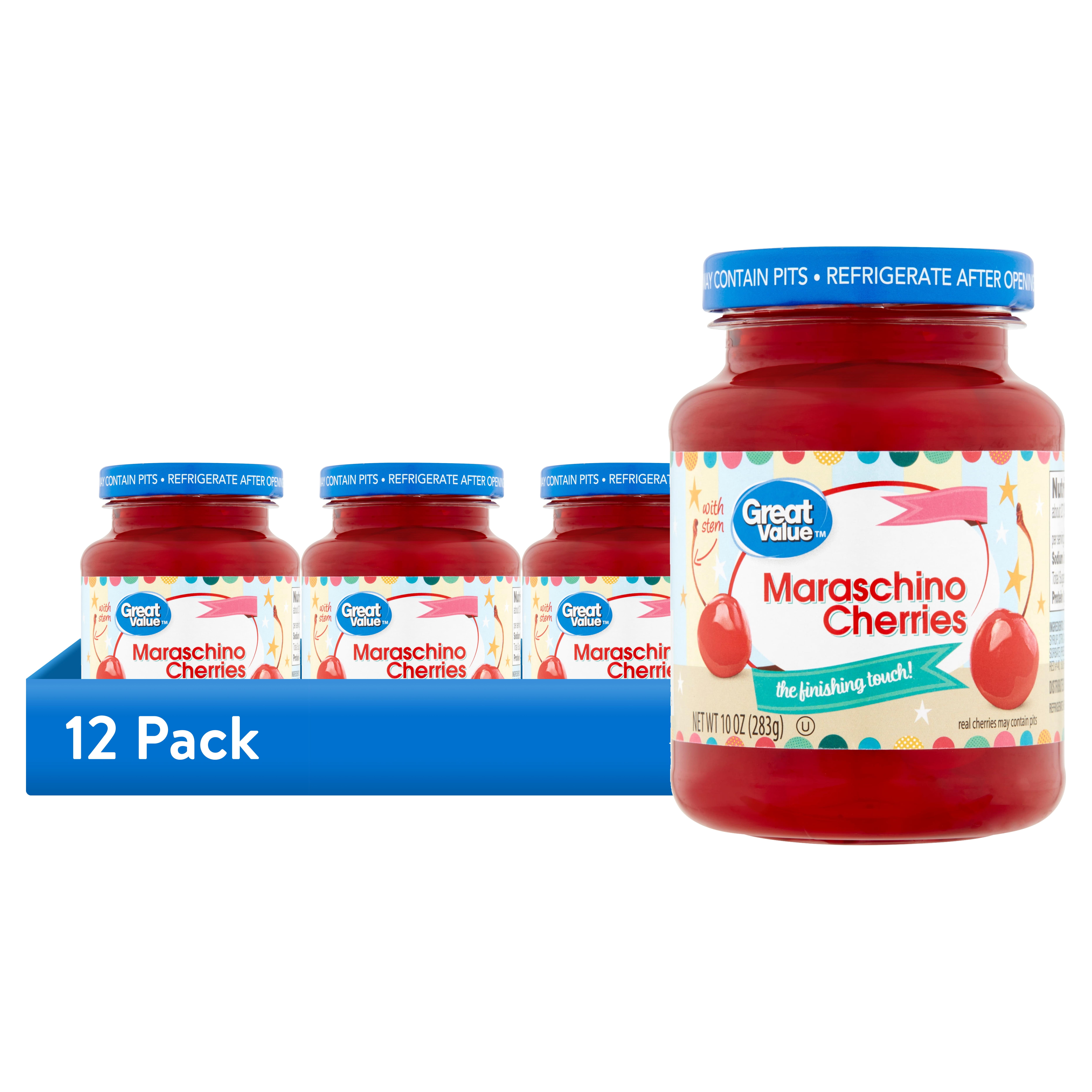 (12 pack) Great Value Maraschino Cherries, 10 oz