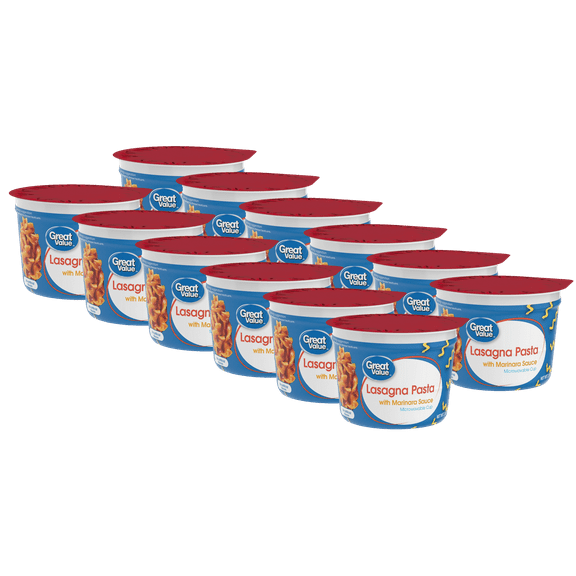 (12 pack) Great Value Microwavable Lasagna Pasta with Marinara Sauce, 2.05 oz Cup (Shelf Stable)