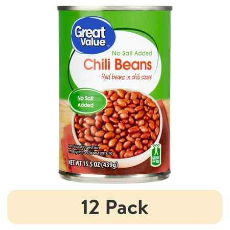 (12 pack) Great Value, No Salt Added Chili Beans, 15.5 oz Can