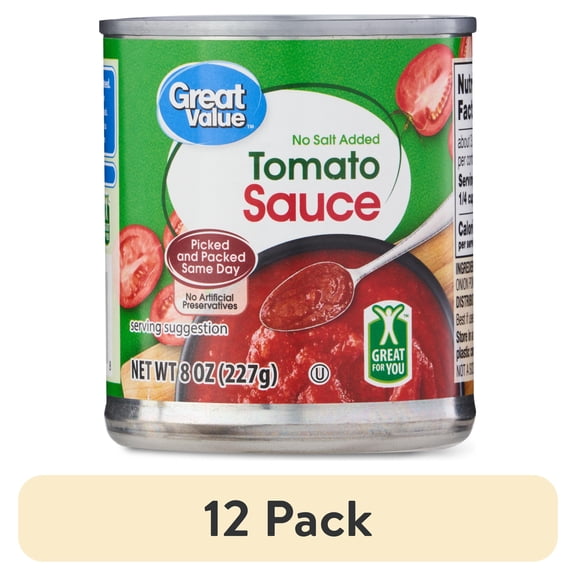 (12 pack) Great Value No Salt Added Tomato Sauce, 8 oz