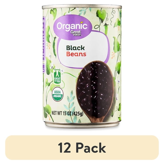 (12 pack) Great Value Organic Black Beans, Canned, 15 oz