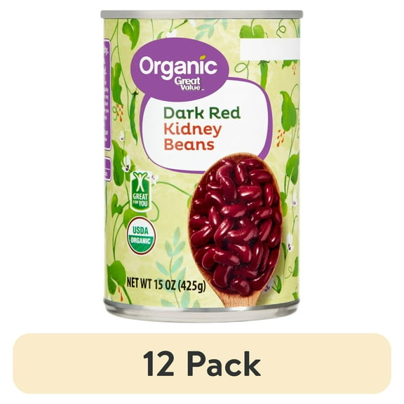 (12 pack) Great Value Organic Dark Red Kidney Beans, 15 oz