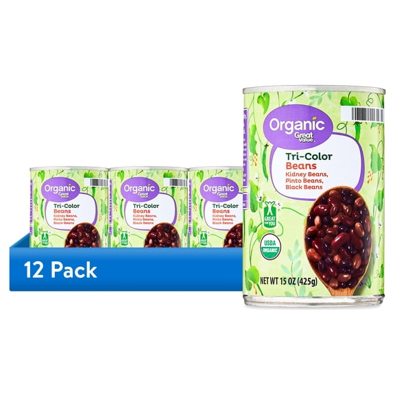 (12 pack) Great Value Organic Tri-Color Bean Blend, 15 oz Can