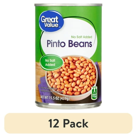 (12 pack) Great Value Pinto Beans, No Salt Added, 15.5 oz