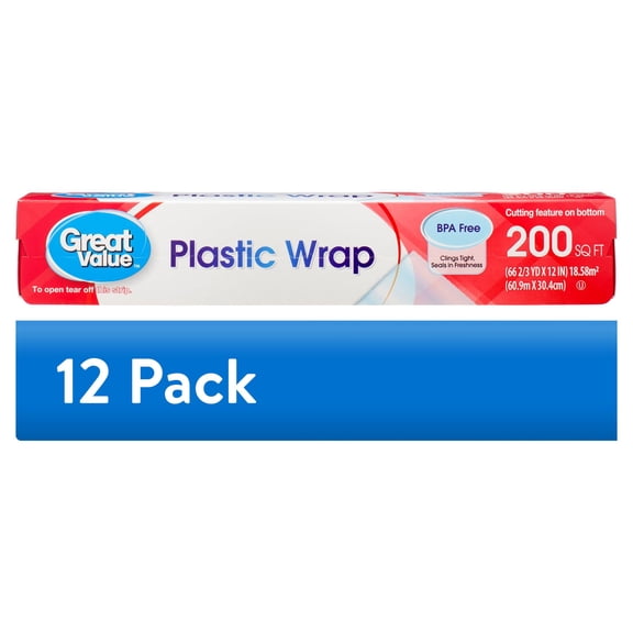 (12 pack) Great Value Plastic Wrap, 200 Sq ft