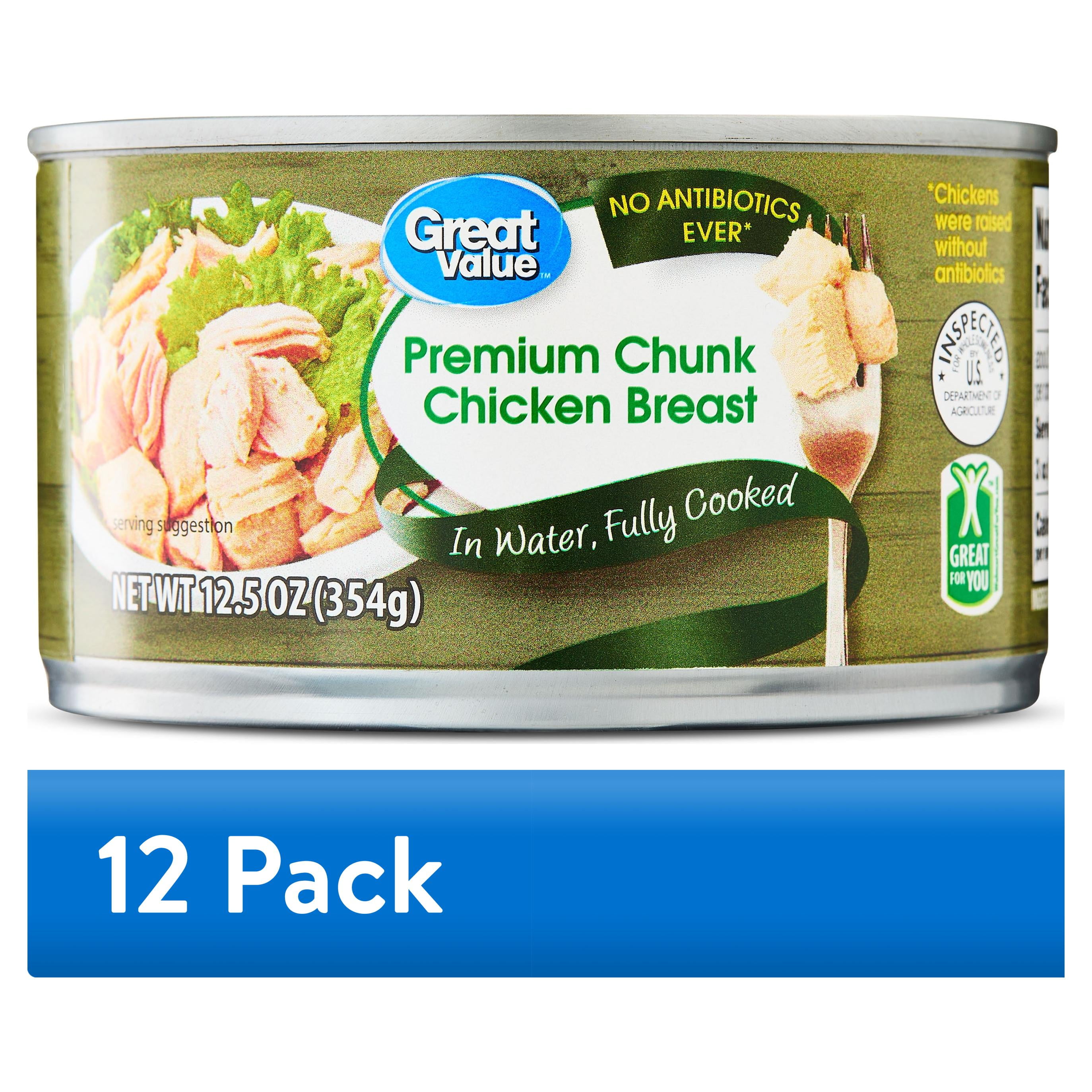 12 pack) Great Value Premium Chunk Chicken Breast, No Antibiotics