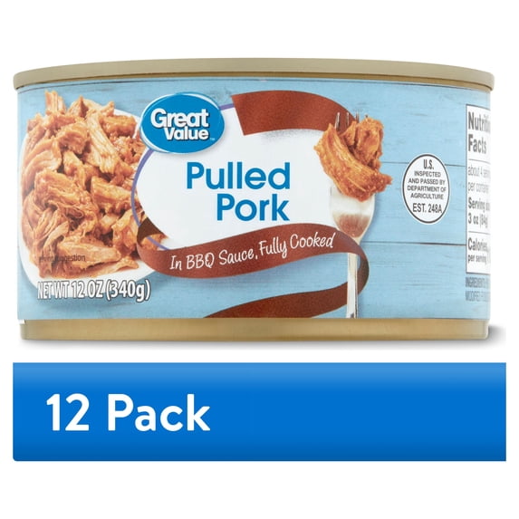 (12 pack) Great Value Pulled Pork, in BBQ Sauce, 12 oz