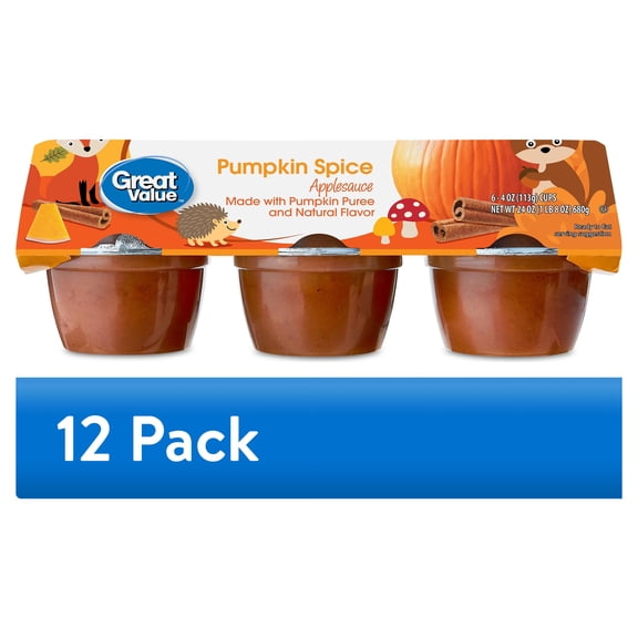 (12 pack) Great Value Pumpkin Spice Applesauce, 4 oz, 6 Count