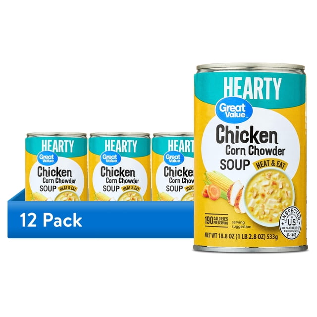 (12 pack) Great Value Ready to Eat Chicken Corn Chowder Soup, 18.8 oz ...