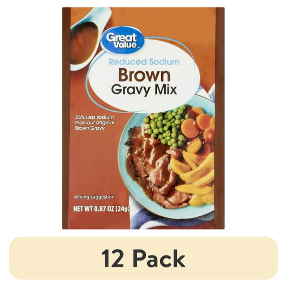 (12 pack) Great Value Reduced Sodium Brown Gravy Mix, 0.87 oz