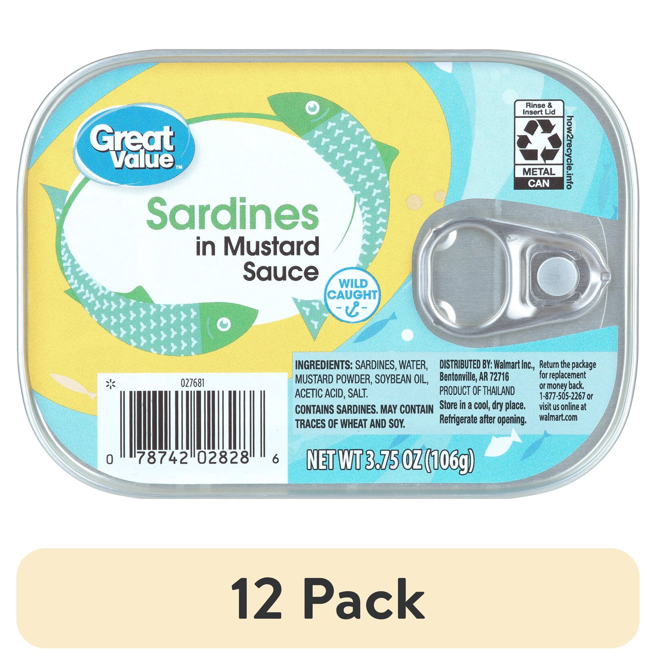 (12 pack) Great Value Sardine in Mustard Sauce, 3.75 oz