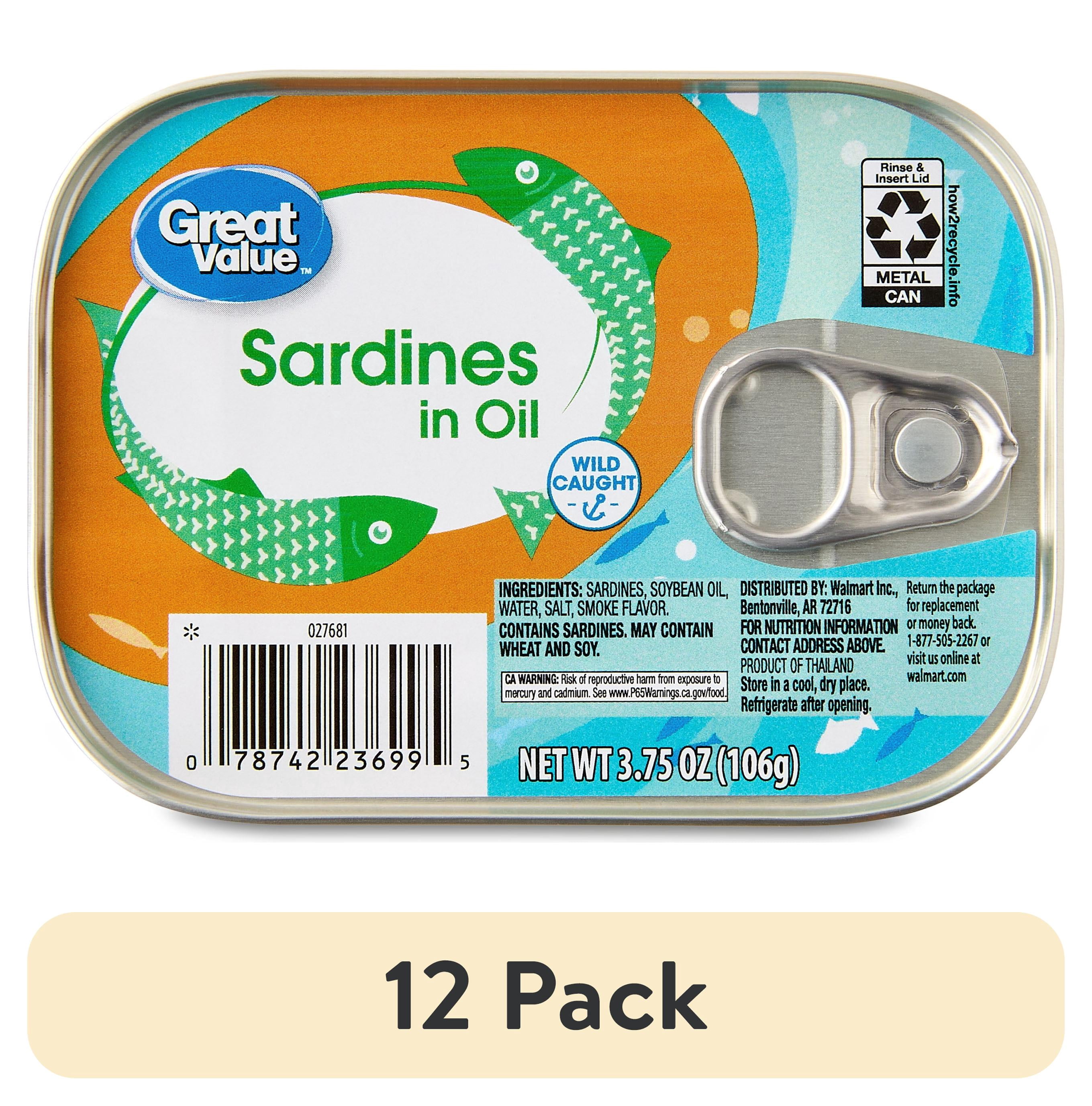 (12 pack) Great Value Sardines in Oil, 3.75 oz