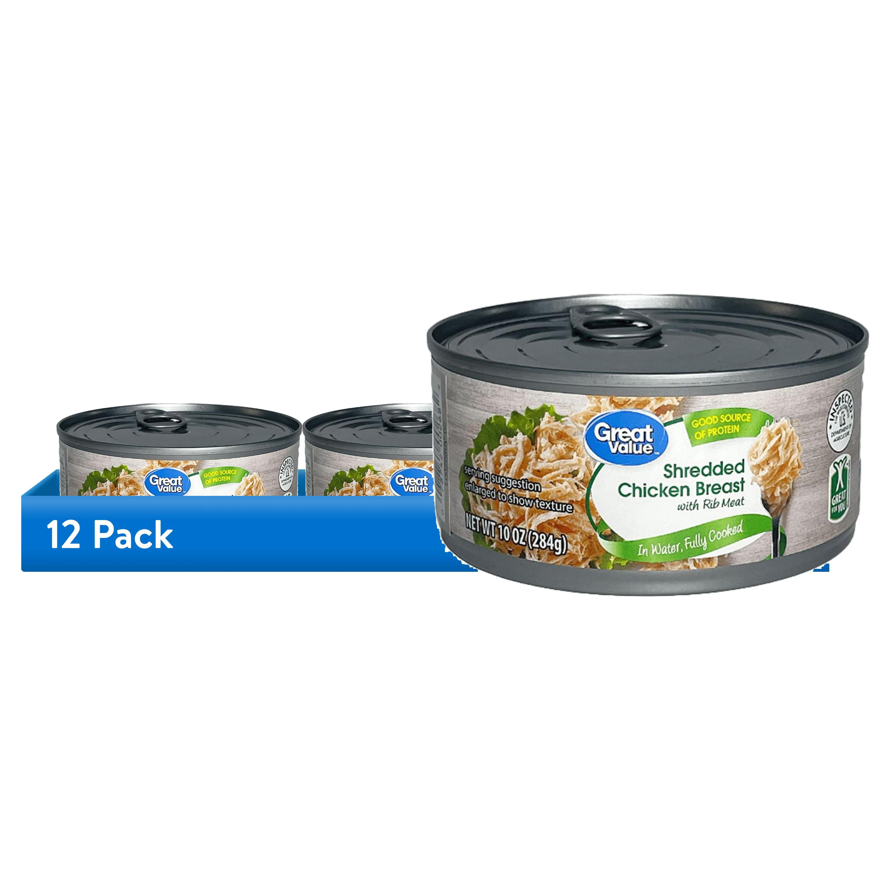 (12 pack) Great Value Shredded Chicken Breast with Rib Meat, 10 oz Can