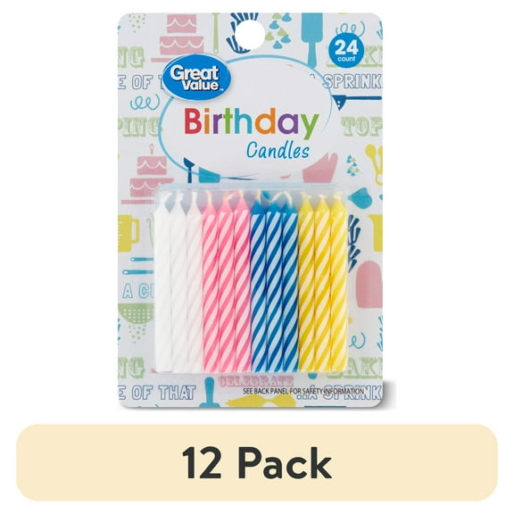 (12 pack) Great Value Spiral Birthday Candles, Assorted Colors, 24 Count