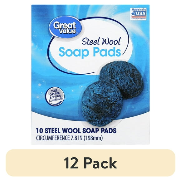 (12 pack) Great Value Steel Wool Soap Pads, 10 Count