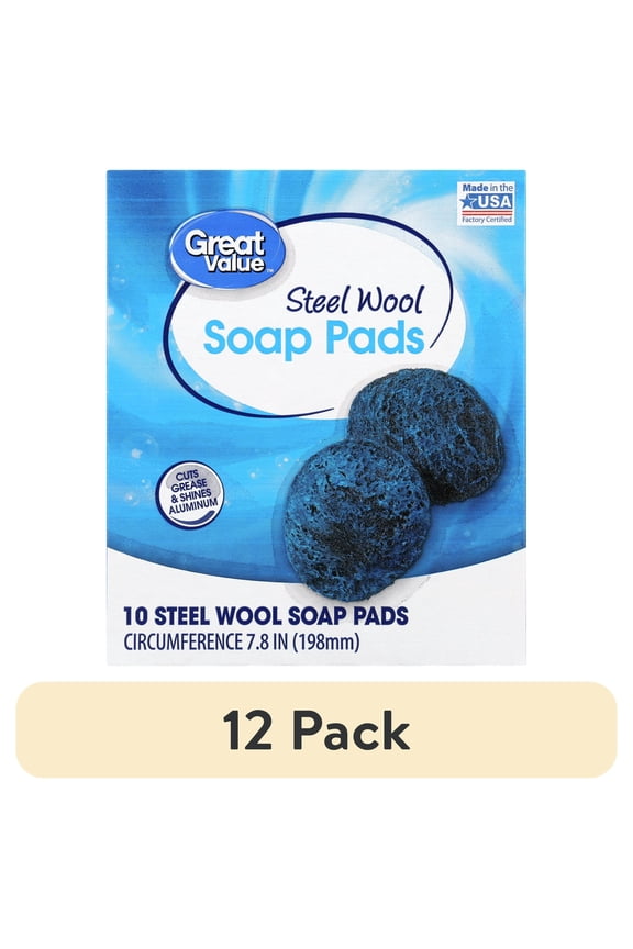 (12 pack) Great Value Steel Wool Soap Pads, 10 Count