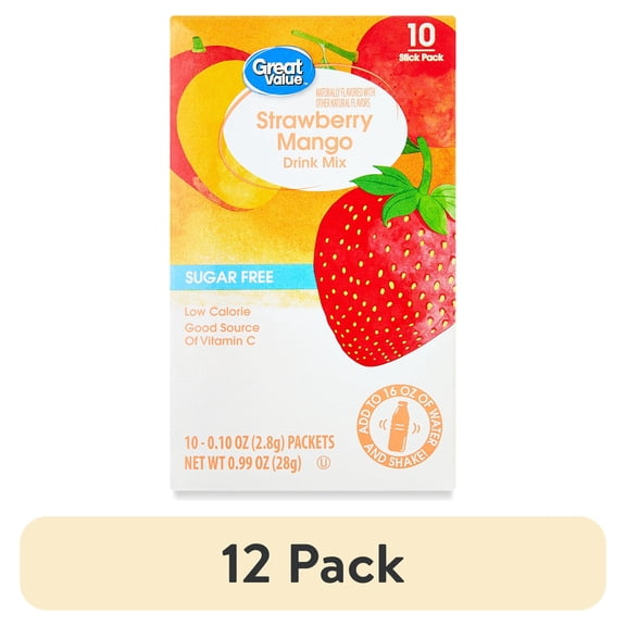 (12 pack) Great Value Strawberry Mango Powdered Liquid Drink Mix, Sugar-Free, 0.99 oz, 10 Packets