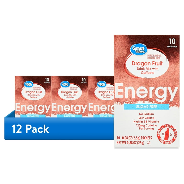 12 pack) Great Value Sugar-Free Dragon Fruit Drink Mix, 10 Packets