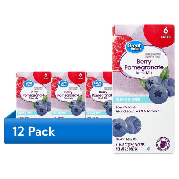 (12 pack) Great Value Liquid Drink Mix Powder, Berry Pomegranate, Sugar-Free, 0.42 oz, 6 Count
